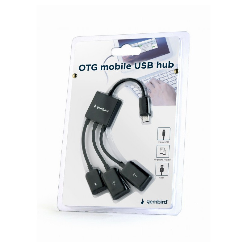 Cabo gembird OTG mobile USB hub UHB-OTG-02 - microUSB-B+2x USB2.0 A Fêmea p/Table e Telefones